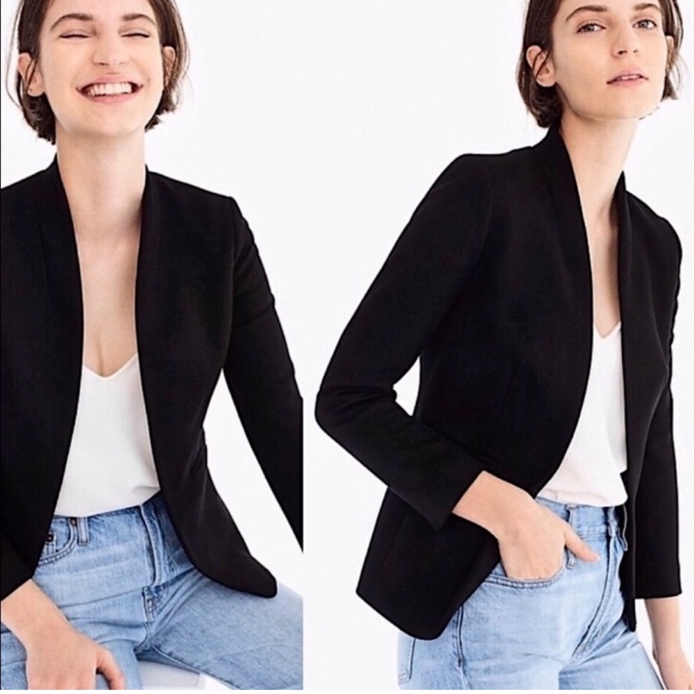 J. Crew Going Out Stretch Twill Black Open Plus Size Blazer, Size 16